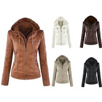 fashion jacket lapel solid zipper leather jacket large short coat