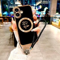 Plating Soft TPU Case IPhone 16 15 14 13 12 Pro Max IPhone16 16Plus 16Pro Charge Cover + Lanyard Bracelet