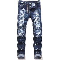 Men's Clothing Men's Stretchy Slim Fit Ripped Jeans Side Zipper High End Retro Casual Style Trousers Best Selling