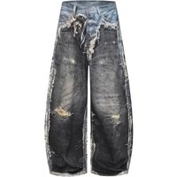 Men's American Style Distressed Faux Leather Two Piece Set Baggy Street Style Loose Wide Leg Pants 3D Digitally Printed