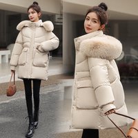 fashion long Warm jacket padded jacket thick hat removable padded jacket