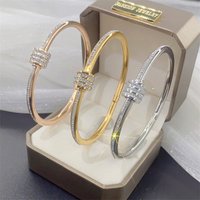 Fashion Women's Luxury Exquisite Zircon Waist Stainless steel Rose Gold Color Charm Bracelets Girls' Premium Jewelry Gift