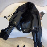 Women's Clothing Black Fur Coat Women's Short Winter New Thick Warm Motorcycle Jacket Tops