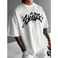 230GSM Graffiti Print Tee 100% Cotton Streetwear T Shirt Artistic Lettering