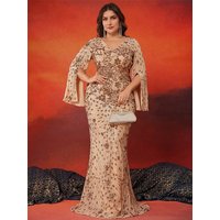 European And American Plus Size Fat Woman Dress Elegant Sequins Splicing V Neck Ruffle Party Cocktail Dinner Evening Dress Dress