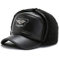 hats leather peaked cap Korean version casual cold proof warm baseball cap middle aged elderly Lei Feng hat