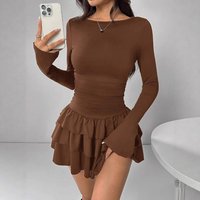 Elegant Milk Silk Long Sleeve Midi Dress For Women, Slim Fit Office Dress With Sheer Panels, Autumn Winter Staple In Beige/Brown/Black/Red/White