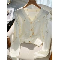 Clothing Chic Knitted Cardigan Early Autumn Stylish High End Chic Diamond Checkered Top Long Sleeved Jacket