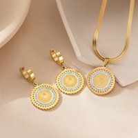 Unisex Jewelry Fashion Temperament High-end Cold Style Round Geometric Portrait Coin Teardrop-shaped Gold-plated Titanium Steel Pendant Earrings