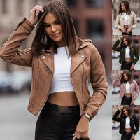  Faux Suede Zip Up Jacket – Slim Fit Long Sleeve Coat Button Accents Fall & Winter