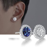 Geometric Crystal Cluster Earrings Punk Hipster Studs Winter Minimalist Sapphire Tone Earrings Stylish 