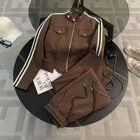Elegant Sportswear Set Early Autumn Fashion High End Sweatshirt Jacket Wide Leg Pants Two Piece Outfit