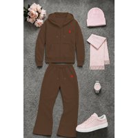 Clothing Loose fitting Hooded Printed Sweatshirt Jacket Zip up Bottoms – Casual Athletic Autumn Set