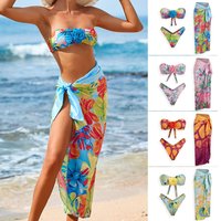 Clothing Split Flower Bikini Tropical Print Beach Skirt Two Piece