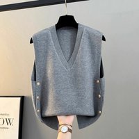 " V Neck Knit Vest Lightweight Loose Fit Sweater Waistcoat Spring & Autumn Casual Layering Piece"