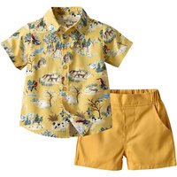 children’s suit lapel short-sleeved shorts boys casual beach style printed shirt