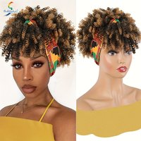 Headband Wigs Short Afro Kinky Curly Hair Wigs For Women None Lace Synthetic Curly Hair Wigs With Headband 6 Inch