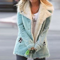 Padded Thickened Denim Jacket Washed Denim Blue