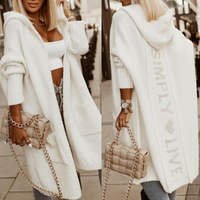 Autumn Winter Hooded Loose Knitted Mid length Cardigan Jacket