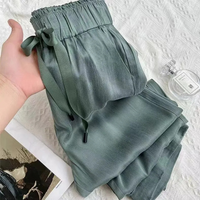 Clothing ice silk narrow version wide leg pants summer thin loose straight hidden meat high waist drape anti mosquito pants