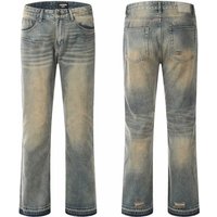 Clothing High Street Vibe Distressed Mud Dyed Washed Jeans Trend Ins Straight Flared Cleanfit Pants