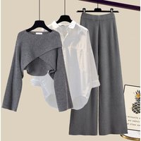 Clothing Fashion autumn suit sweater large shirt wide leg pants three piece knitted slim