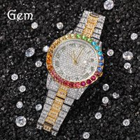 Casual Simple Watch Hip Hop Diamond Rainbow Gradient Calendar Quartz Watch