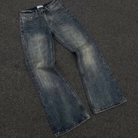 Men's Clothing Festival Sunset Blur Dyeing Washed Distressed Legs Bootcut Flared Loose Jeans