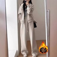 Clothing loose slim student hooded sweater casual plus velvet thickened two piece suit