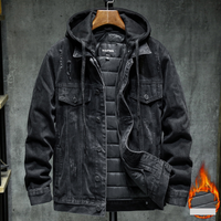 Men's Clothing Men's Denim Jacket Trendy Autumn And Winter Wear Plus Velvet Thickened Hooded Casual Versatile Workwear Functional Jacket Tops