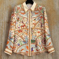positioning printed twill silk imitation silk shirt long sleeve top