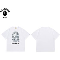 A BATHING APE BAPE-Bleached Plaid Monkey Head Letter Pattern Printed T-shirt Made Of Pure Cotton Fabric