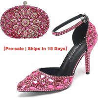 【Pre sale Ships 15 Days】 Shoes Stiletto Combination Banquet Pointed Low Top Solid Wedding Diamond High Heels