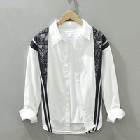 1325 Long Sleeved Shirt Fashionable Retro Stitching Printed Loose Shirt Top Single Piece Straight