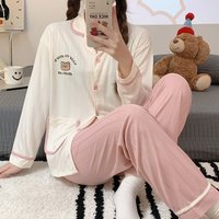 Sweet cartoon embroidered bear sweet spring autumn long sleeved trousers cardigan milk silk pit foreign trade suit
