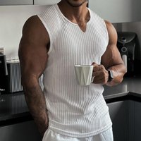Knitted Vertical Stripes Fitness Sports Casual Slim Vest I shaped V neck Wide Shoulder Vest