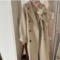 Xi Wu Women's Elegant Woolen Coat, Stylish And Warm Outerwear, Thickened Mid-length Jacket For Autumn And Winter, Hepburn Style
