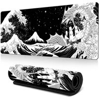White Waves Large Game Mouse Pad Seam Large Office Desk Pad Esports Desk Pad Mousepad Anti Slip31.49In*11.81In