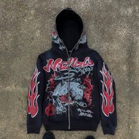 Y2k Retro Streetwear Hoodie 3d Cartoon Print Zip up Oversized Pullover Hip hop & Dark Aesthetic Fashion