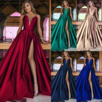 2023 Spring summer Sexy Deep V Split Dress Solid Swing Dress Wedding Dress