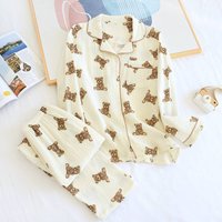 pure cotton warm fashion printed long sleeved trousers pajamas two piece set home wear