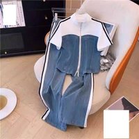 Slimming Sportswear Two Piece Set Summer Casual Style Zipper Top Wide Leg Pants High End Japanese Korean Fashion