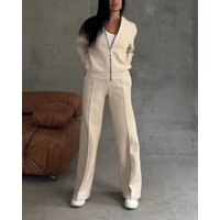 Women’s Color-Block Collared Top & Casual Pants Set – Trendy Sporty Two-Piece Outfit For Fall & Winter