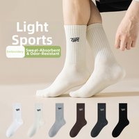 Men's Mid Calf Socks Vertical Striped Embroidered Letter Cotton Sports Socks Elastic Cuff Sweat Absorbent Odor Resistant Easy To Match