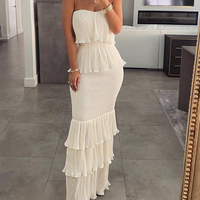 2023 Solid Noble Temperament Goddess Tube Top Pleated Slim Fit Ruffled Long Skirt
