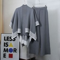 Clothing shawl knitted sweater loose wide leg pants three piece suit casual jacket solid sweater suit