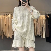 Clothing round neck design twisted knitted sweater high waist shorts two piece suit