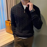 Old Qian Style Cable Knit Polo Shirt Autumn Winter Half Zipper Heavyweight Cable Knit Sweater Stand Collar Inner Layer Base Shirt