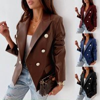 Clothing autumn winter long sleeved double breasted fashion PU leather suit small jacket