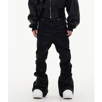 Waxed Coated Flared Jeans Dark Aesthetic Wide Leg Denim Pants Draped Hem & Detachable Straps